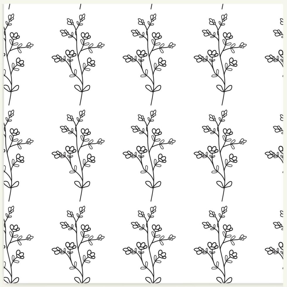 Floral vector print. Small black flowers on white background.