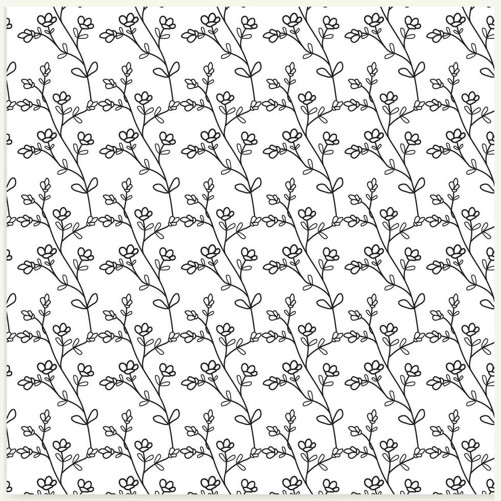 Floral vector print. Small black flowers on white background.