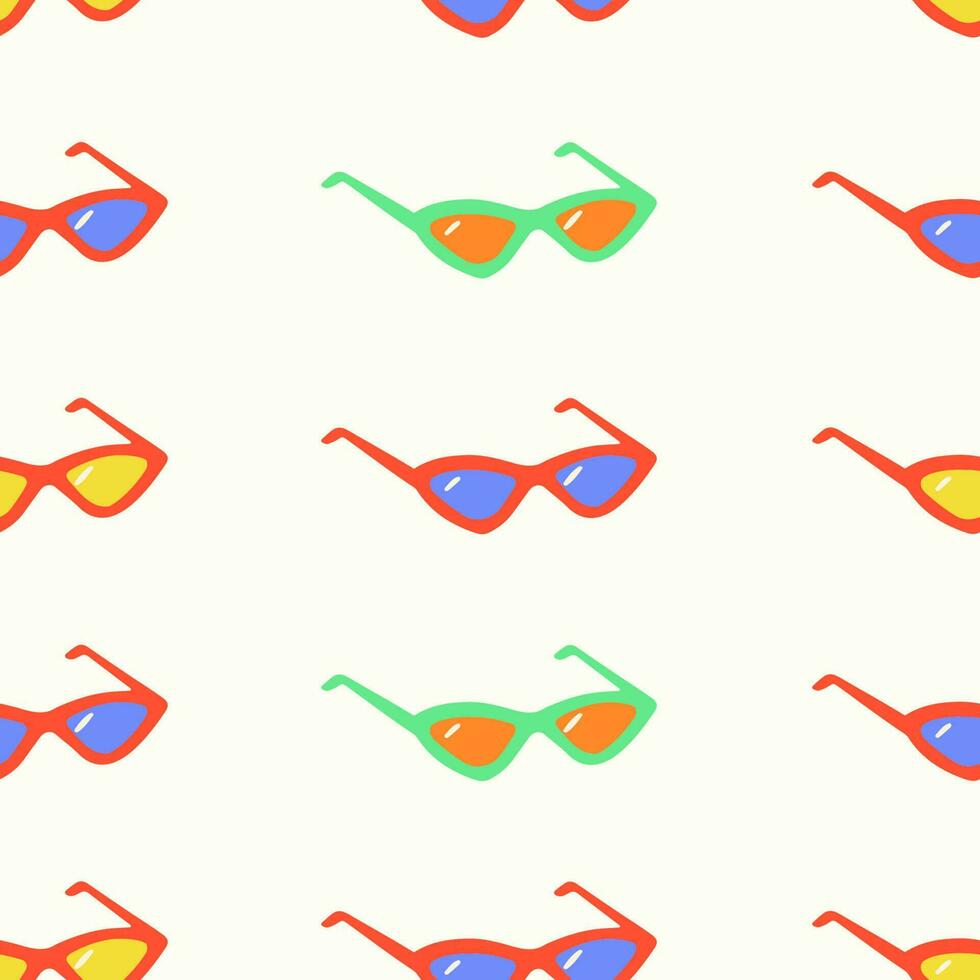 Retro seamless pattern with sunglasses on dark background. Hand drawn minimalism vector illustration for stylish cover, cases, tropical wallpaper, prints, wrapping, textile