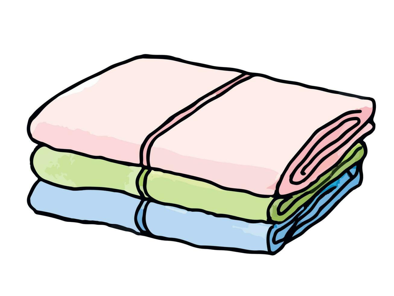 Hand-drawn watercolor illustration of stack of towels. Baby care items isolated in doodle style. vector
