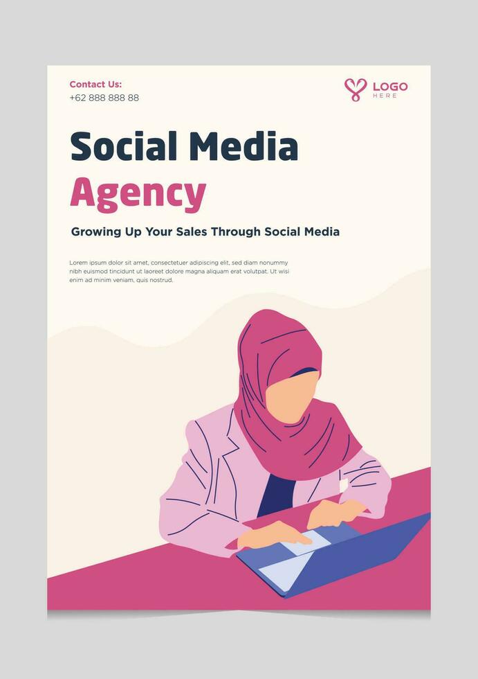 social medios de comunicación agencia folleto modelo con musulmán mujer ilustración vector