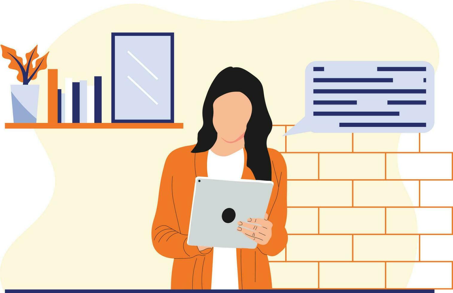 Woman with Tab doing productivity Flat Character vector