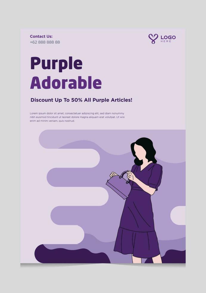 Purple Adorable Woman Fashion Brochure Template vector