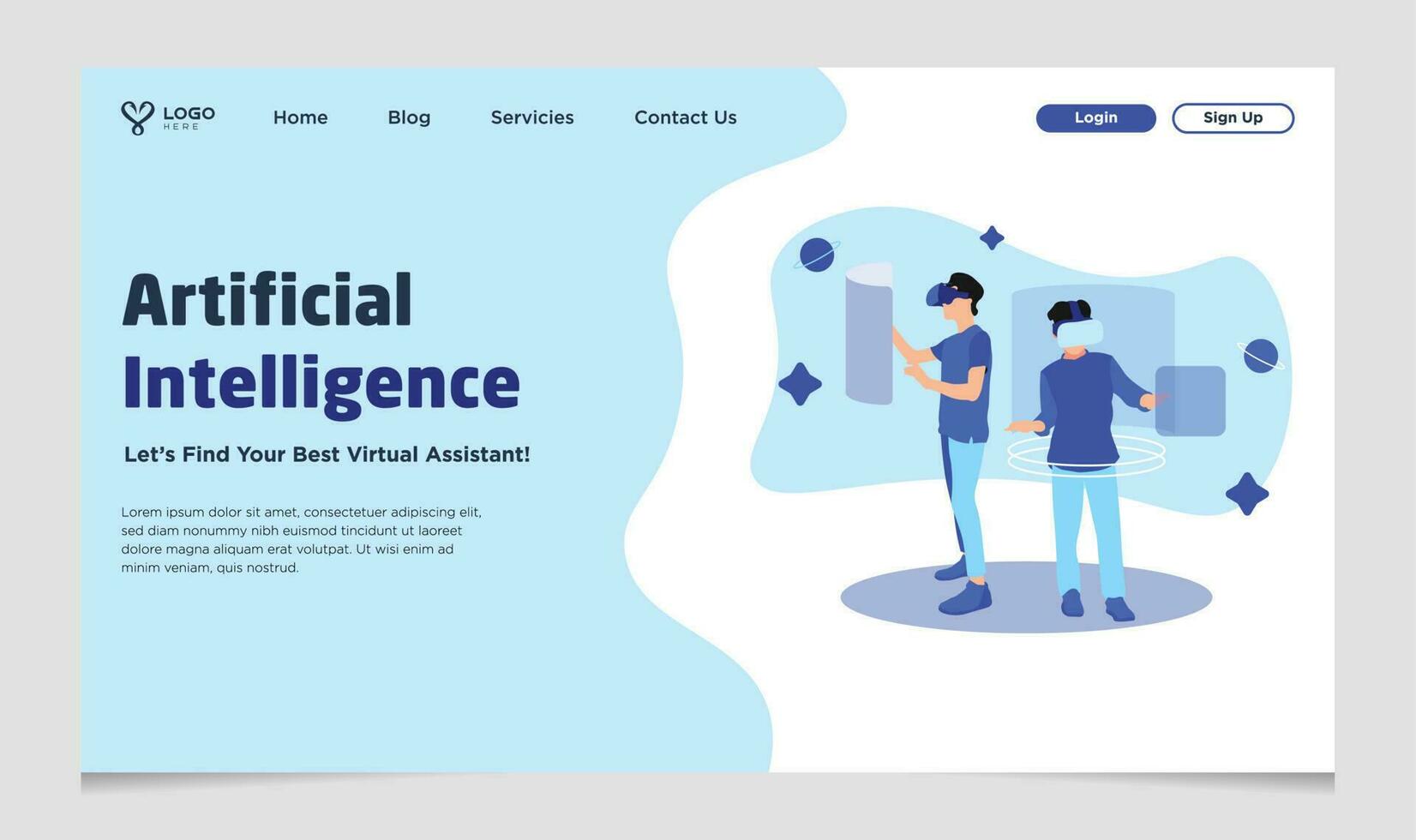 Artificial intelligence Virtual Assistant Landing Page Template vector