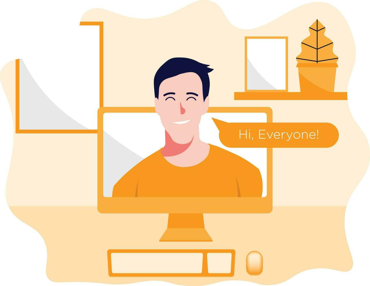 Men Doing Online Meeting Flat Character vector