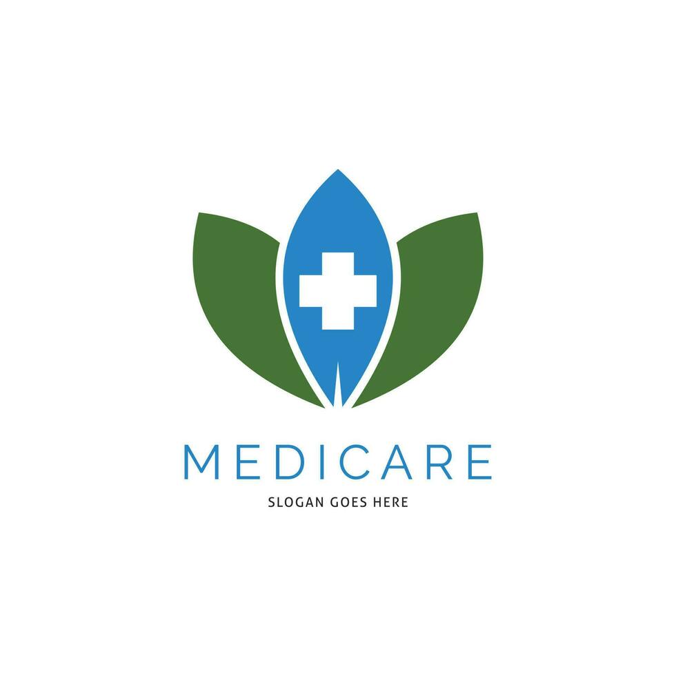 Leaf Medical, Hospital or Cross Plus Icon Vector Logo Template Illustration Design