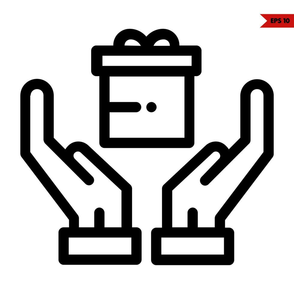 gift box in over hand line icon vector