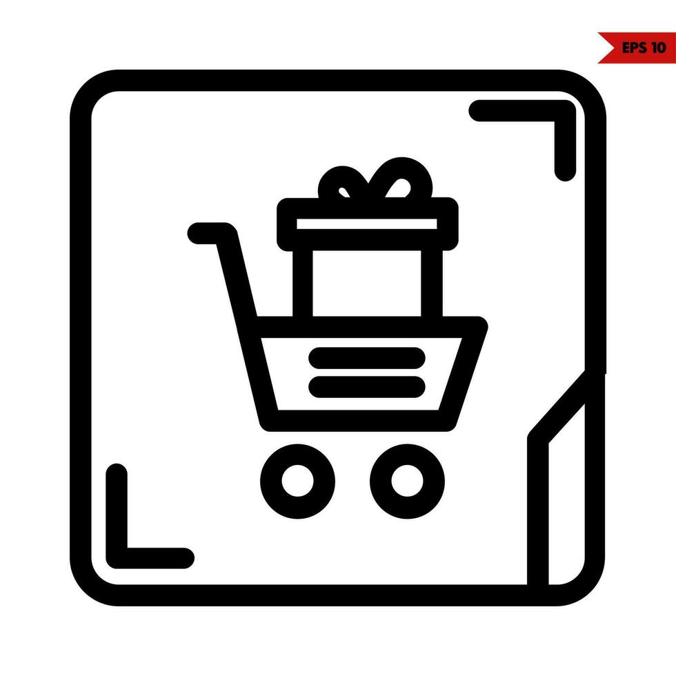 gift box in cart shopping in frame line icon vector
