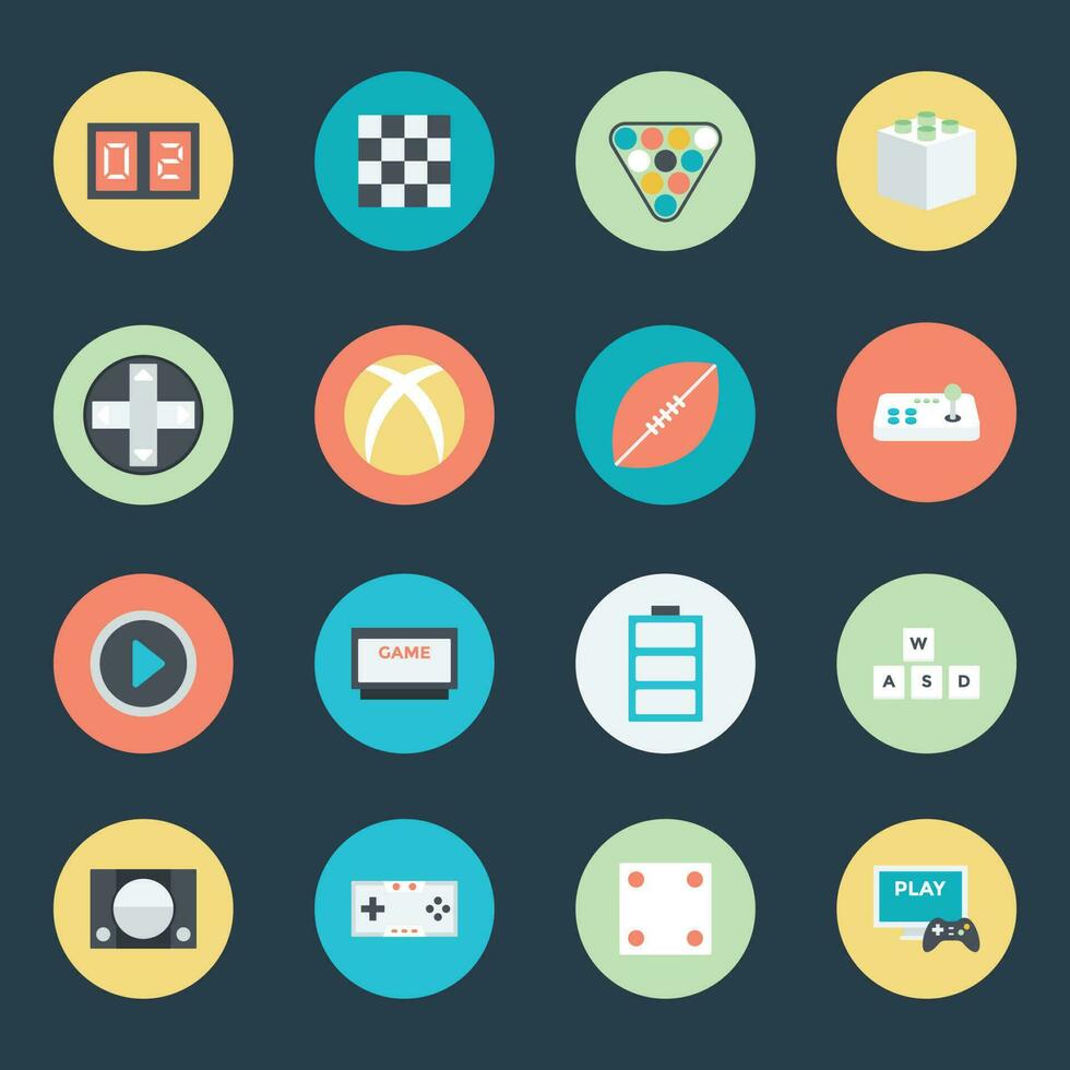 Set of Gaming Equipment Icons in Flat Style vector