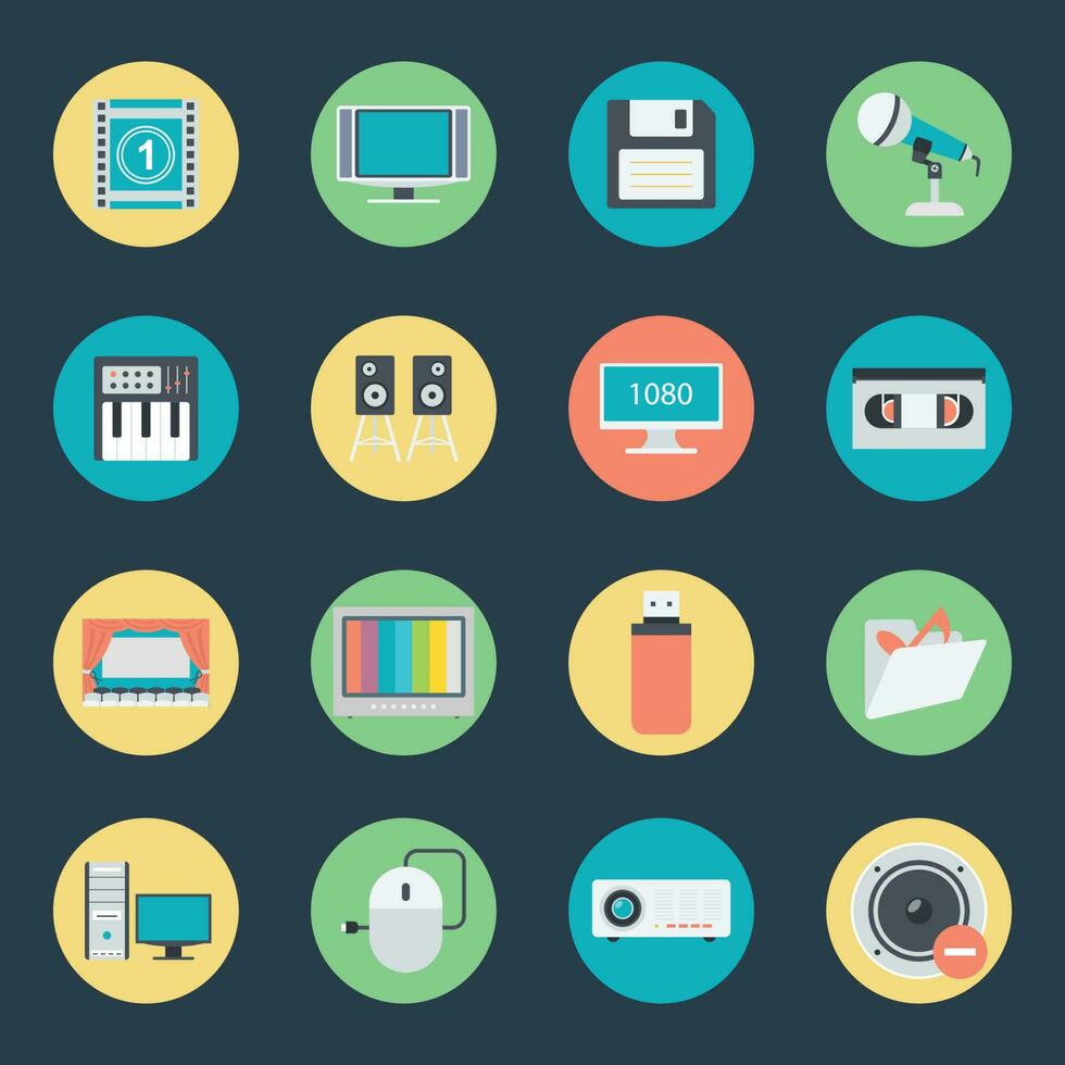 Set of Media Devices Flat Icons vector