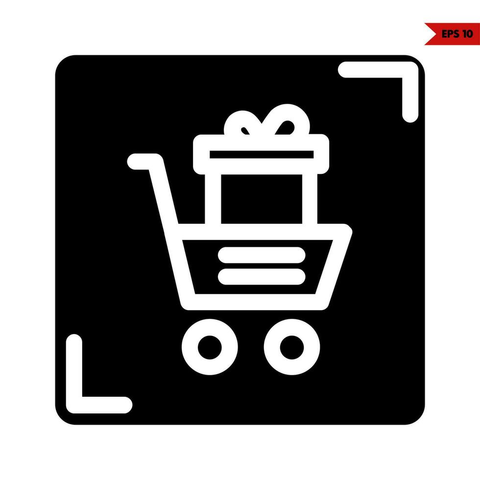 git box in cart shopping in frame glyph icon vector