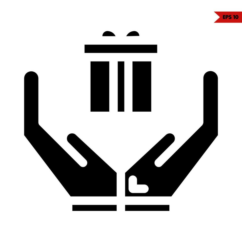 gift box in over hand glyph icon vector