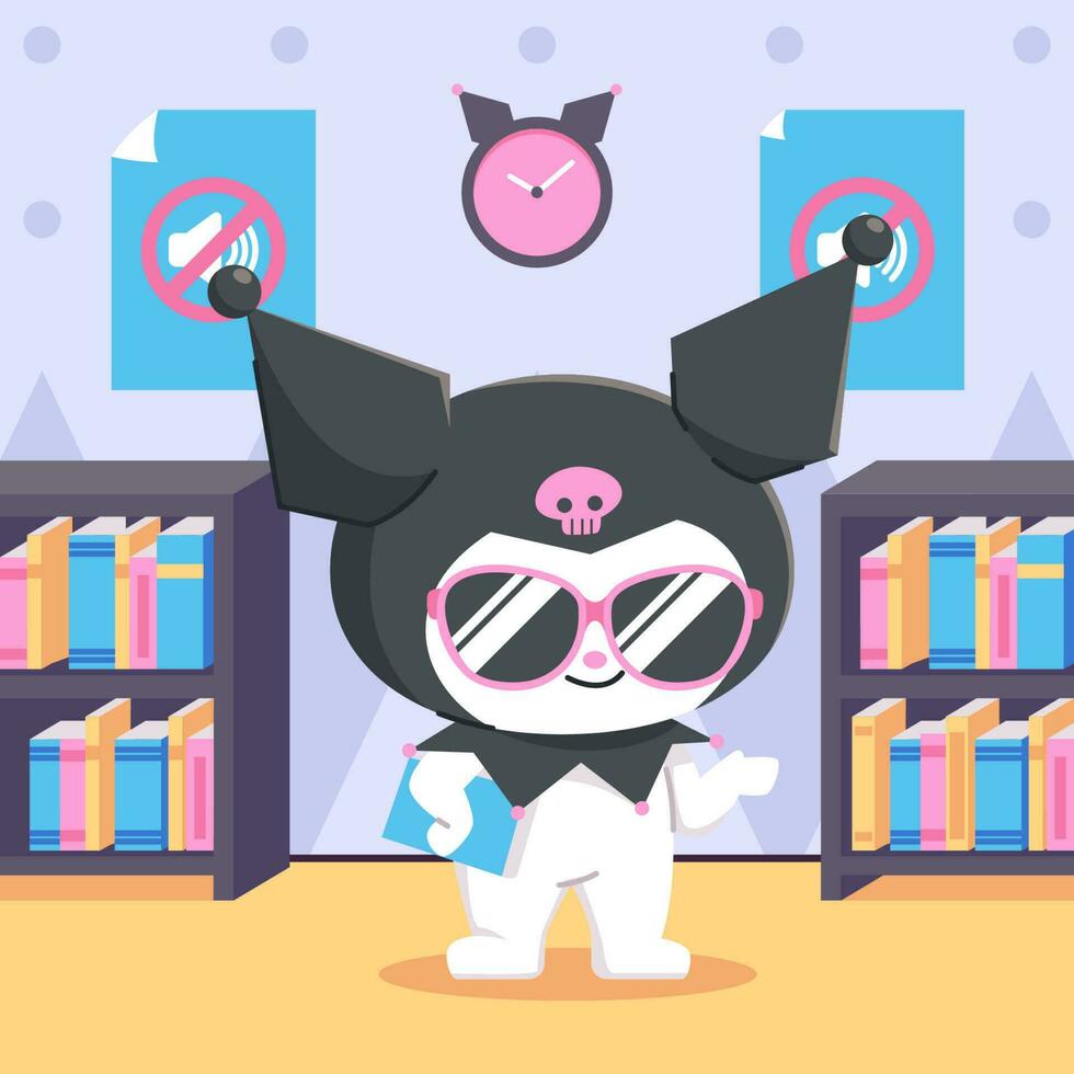 Cute Bunny Wearing A Clown Hat is in The Library vector