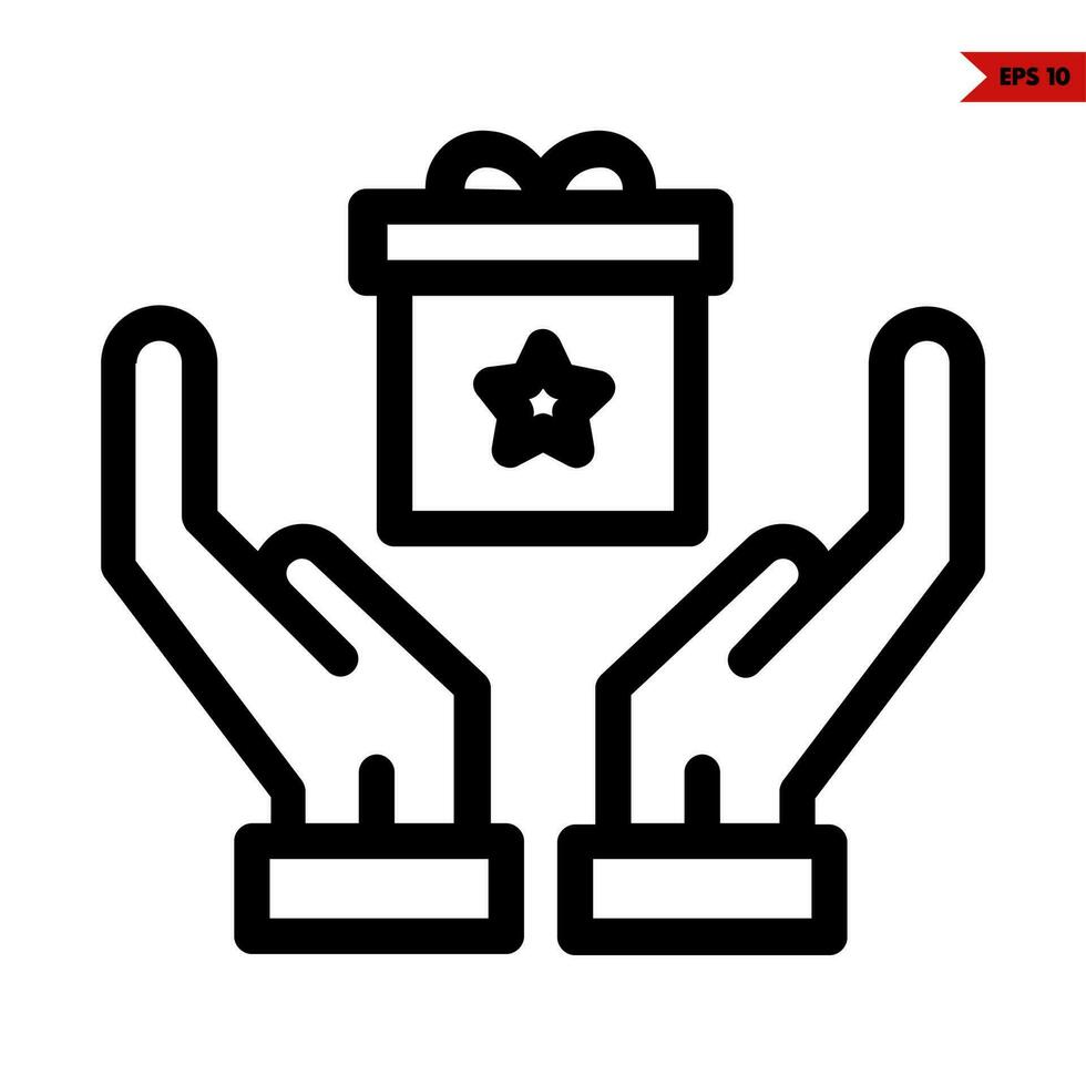 star in gift box with in over hand line icon vector