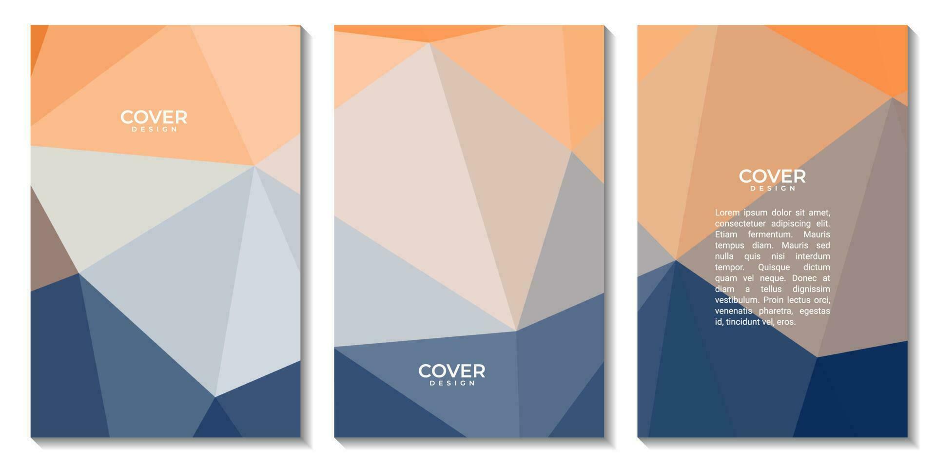 set of flyers with elegant modern blue and orange geometric background with triangles shape vector