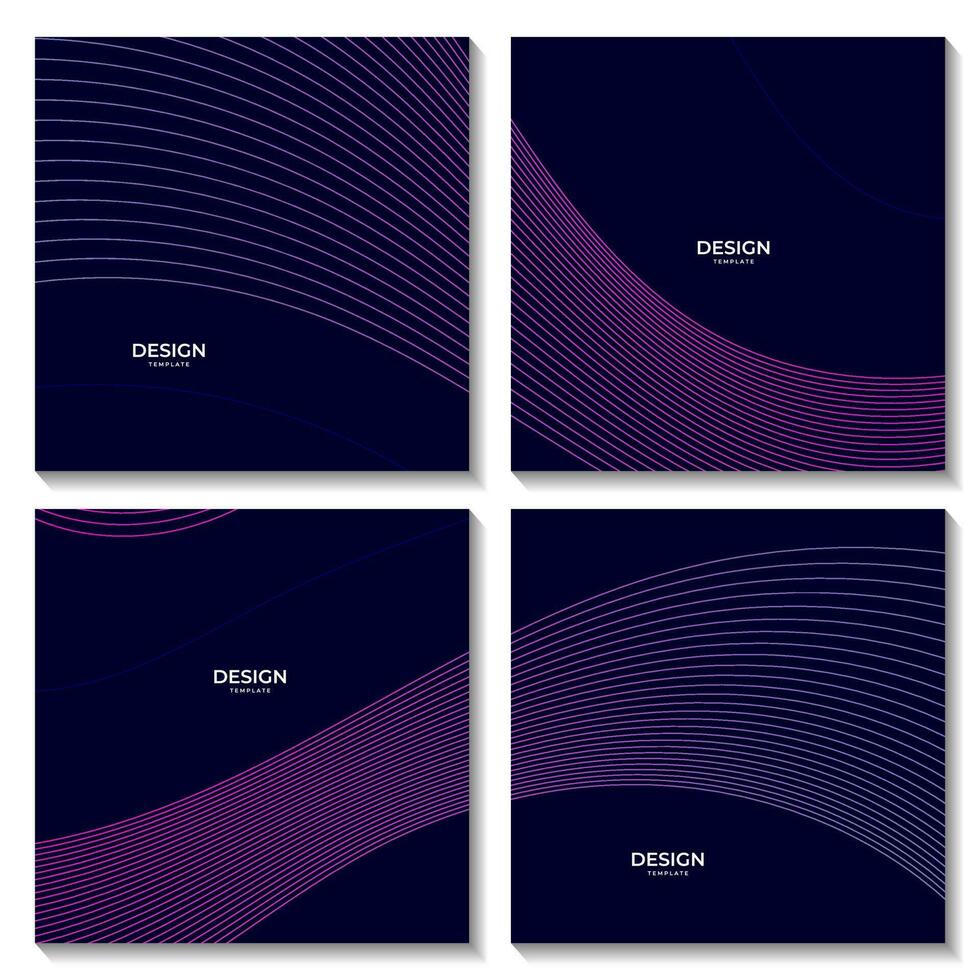 set of squares with elegant modern dark blue wave background with lines vector