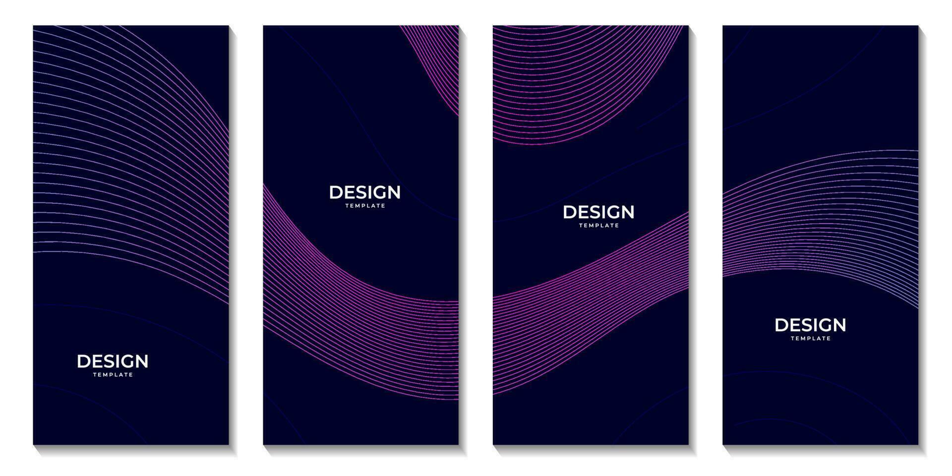 set of brochures with elegant modern dark blue wave background with lines vector