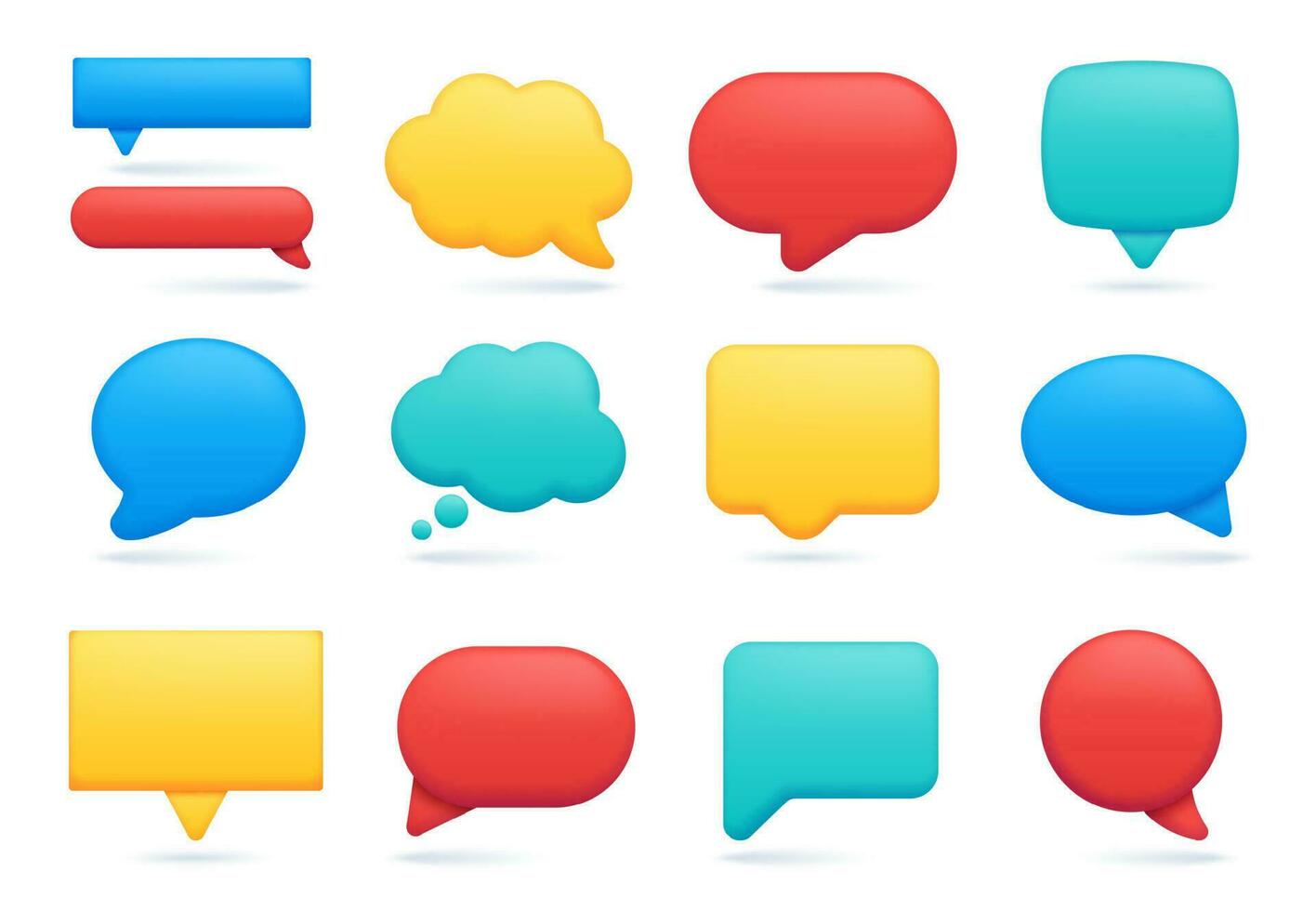 3d speech bubble icon, empty chat message or comment. Realistic talking and thinking balloon, social media text notification bubbles vector set