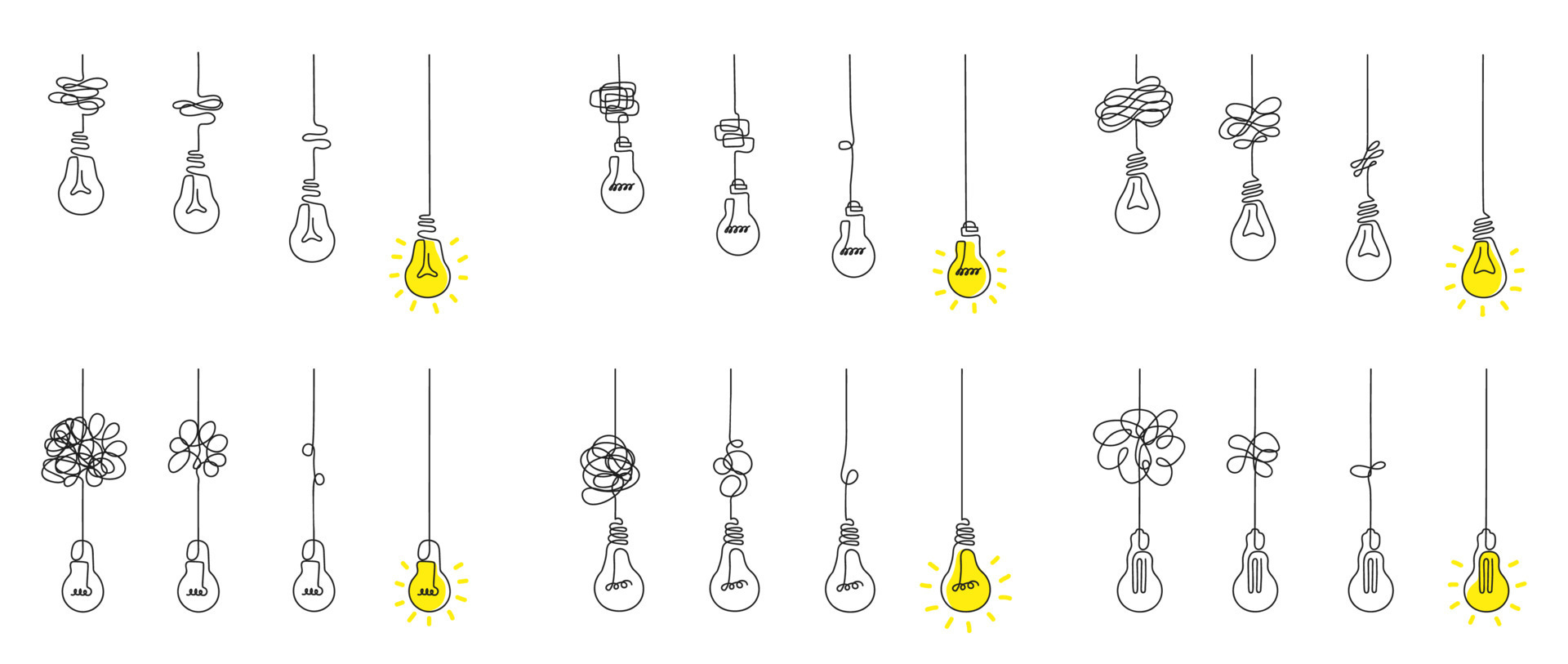 Simplifying idea, creative process, finding solution concept. Tangled