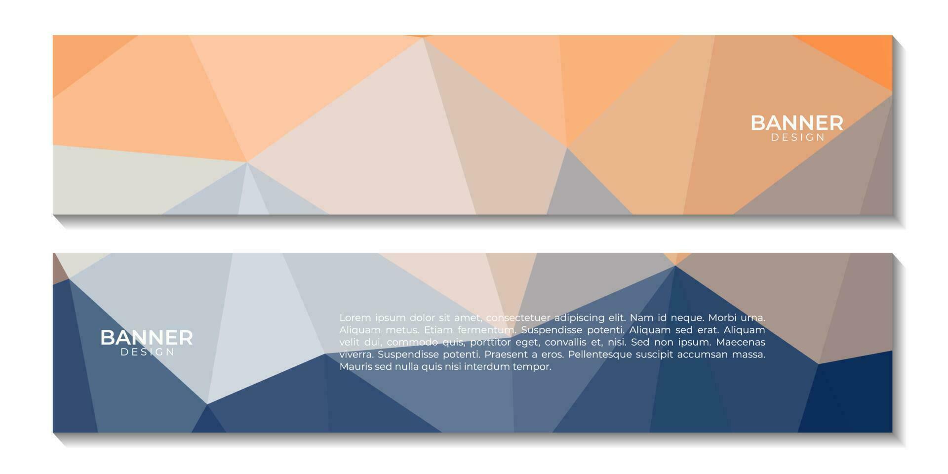 set of banners with elegant modern blue and orange geometric background with triangles shape vector