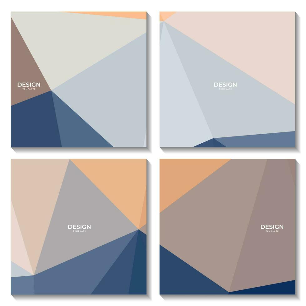 set of squares with elegant modern blue and orange geometric background with triangles shape vector