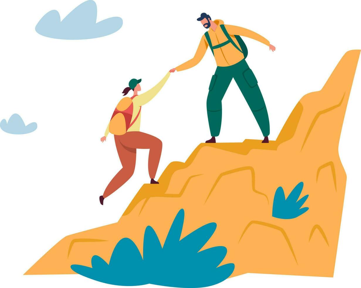 People climbing to mountain, trekking and hiking vector
