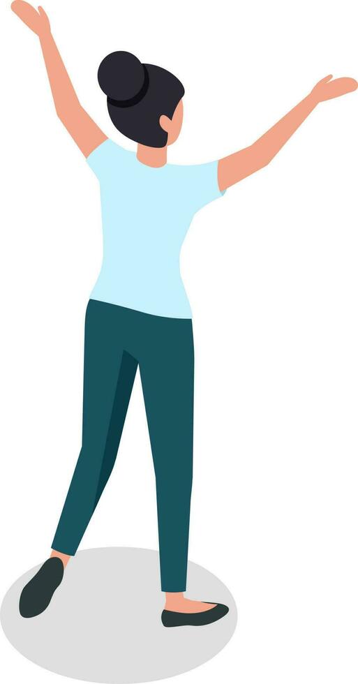 Woman rise hands up, happy pose and gesture vector