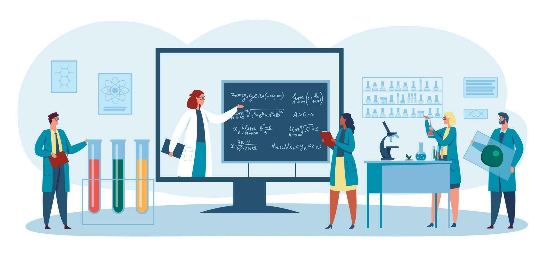 Online education scientists study biologist remotely concept vector