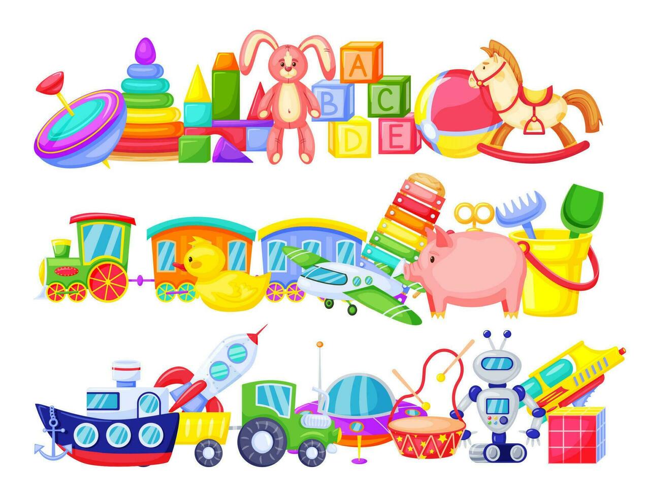 Kids toy piles, horse and rabbit for kindergarten vector