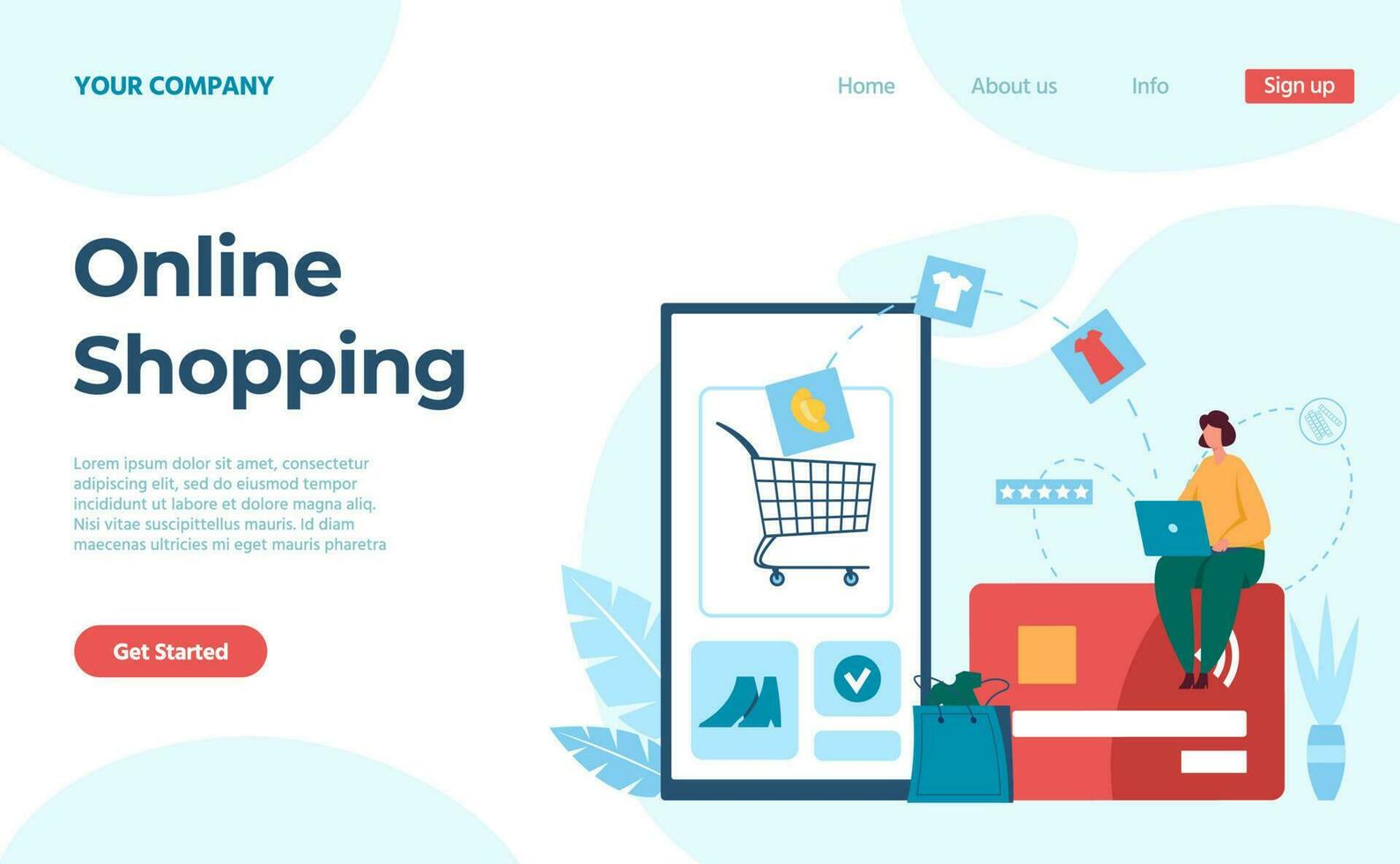 Landing page online shopping use smartphone application vector
