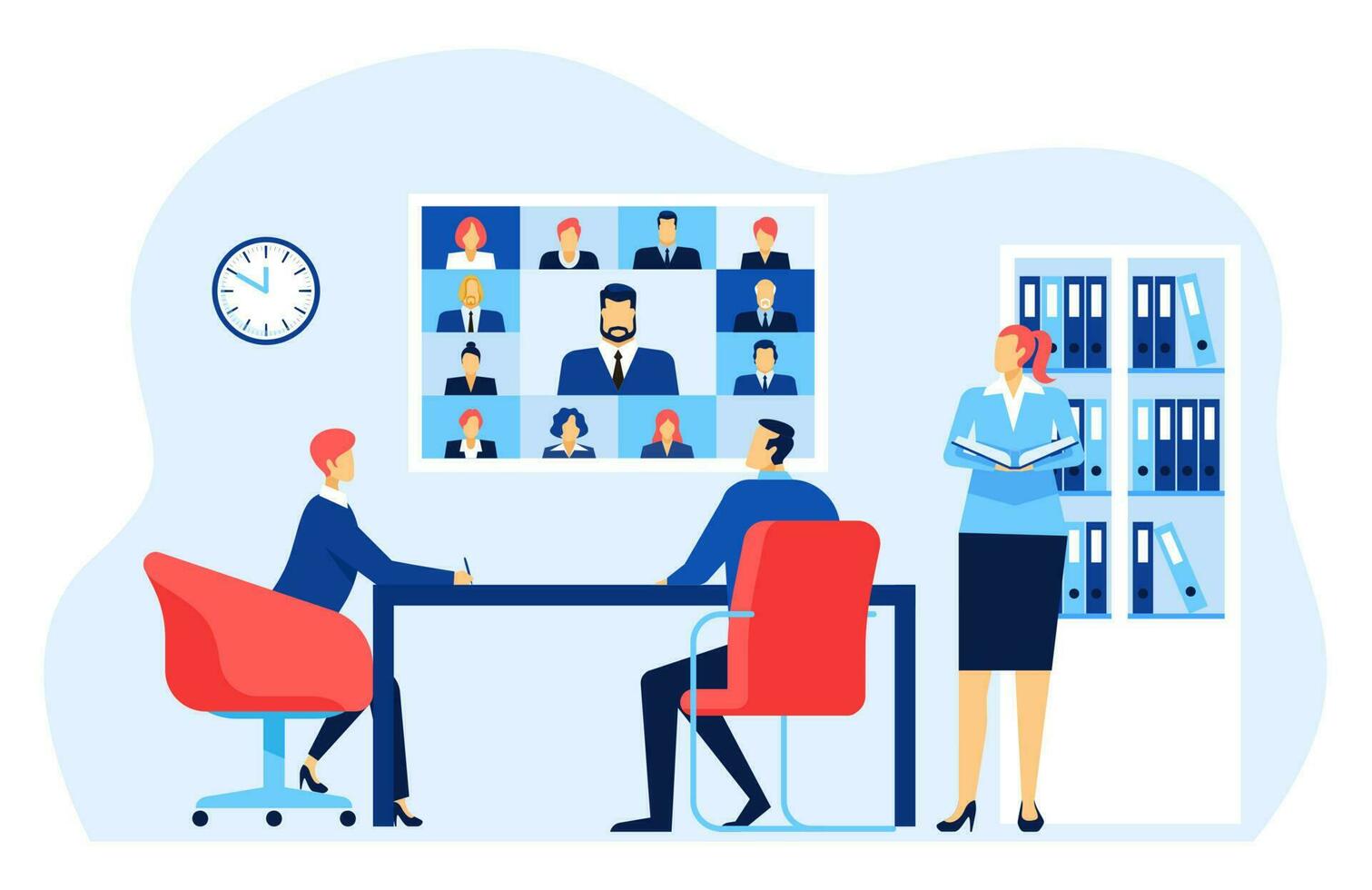 Online business conference or team meeeting use video call vector