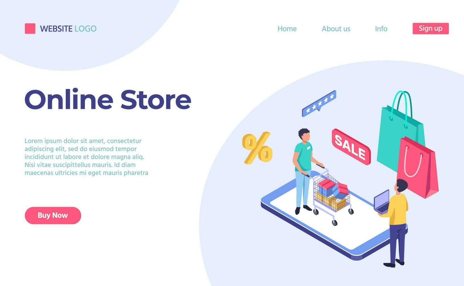 Online shopping isometric landing page, shop or store vector