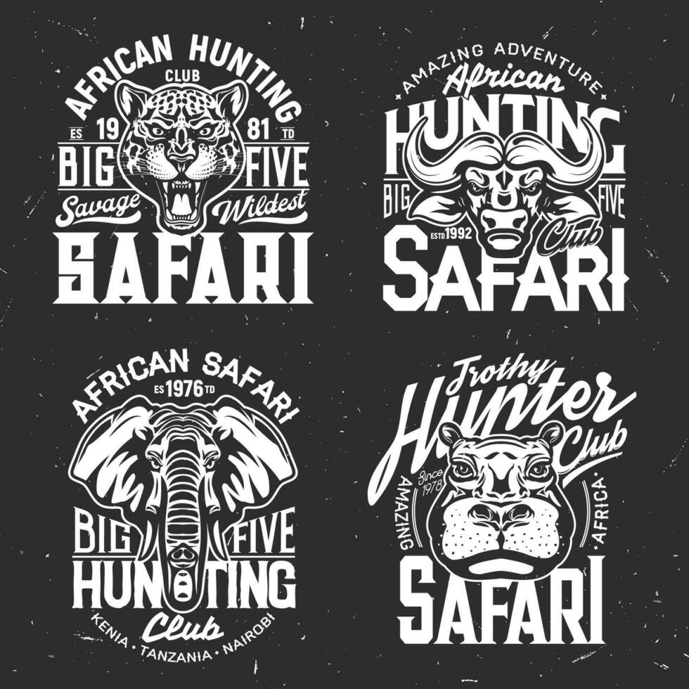 safari camiseta impresión vector hipopótamo, búfalo, leopardo