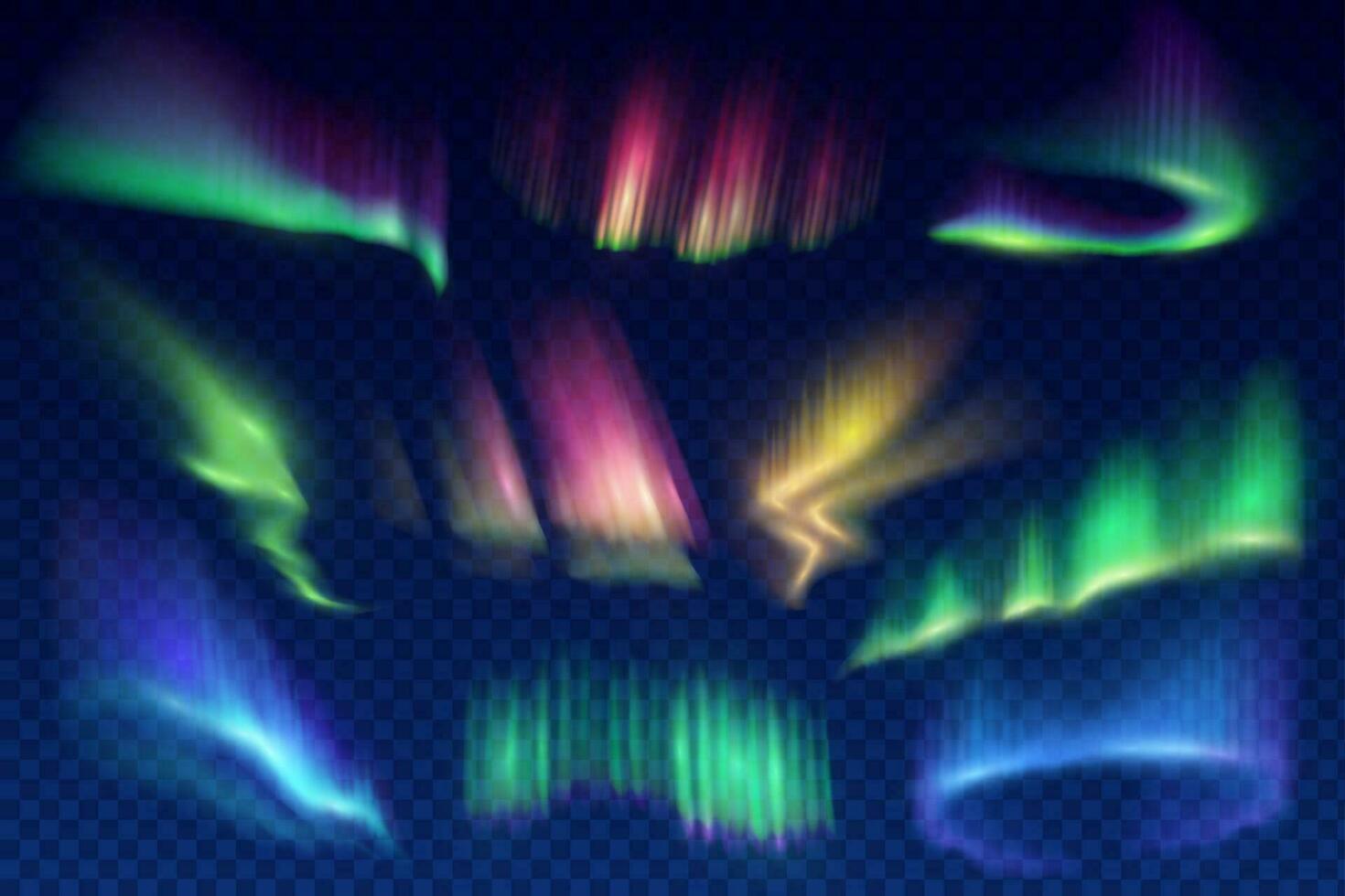 Aurora borealis polar lights realistic vector set