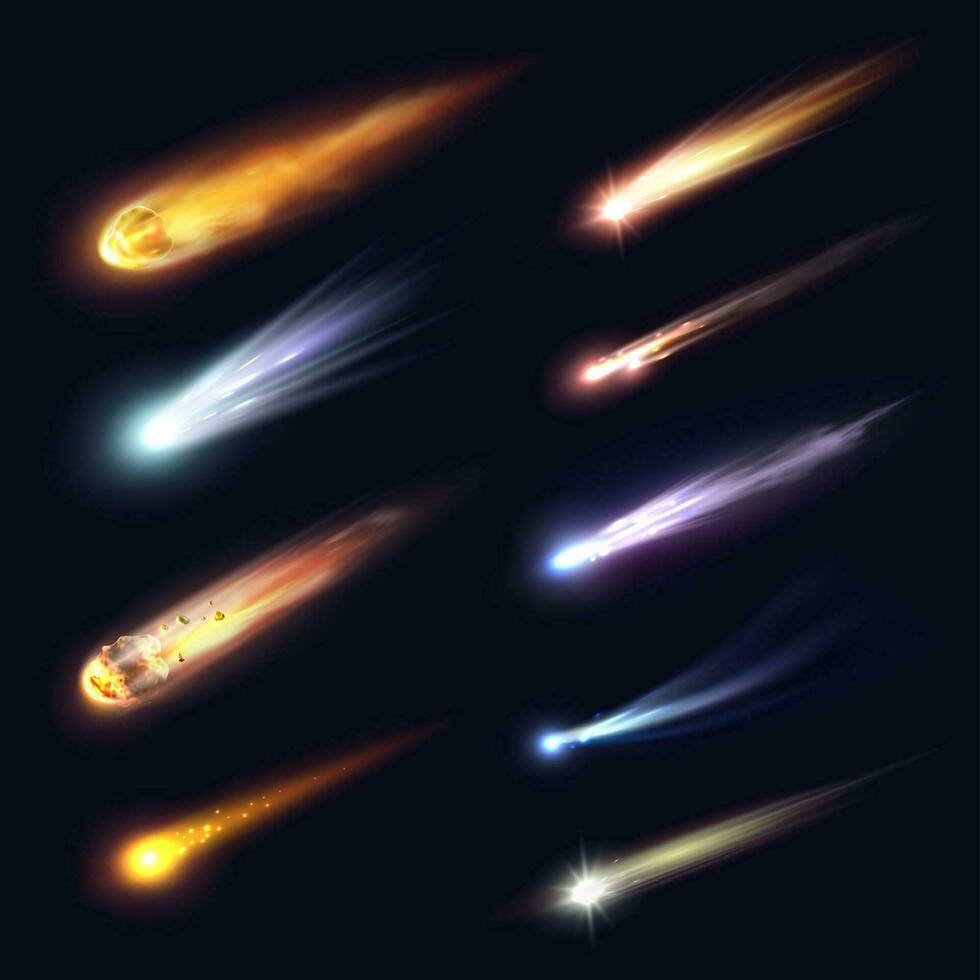 Space meteors, comets, asteroids, realistic vector