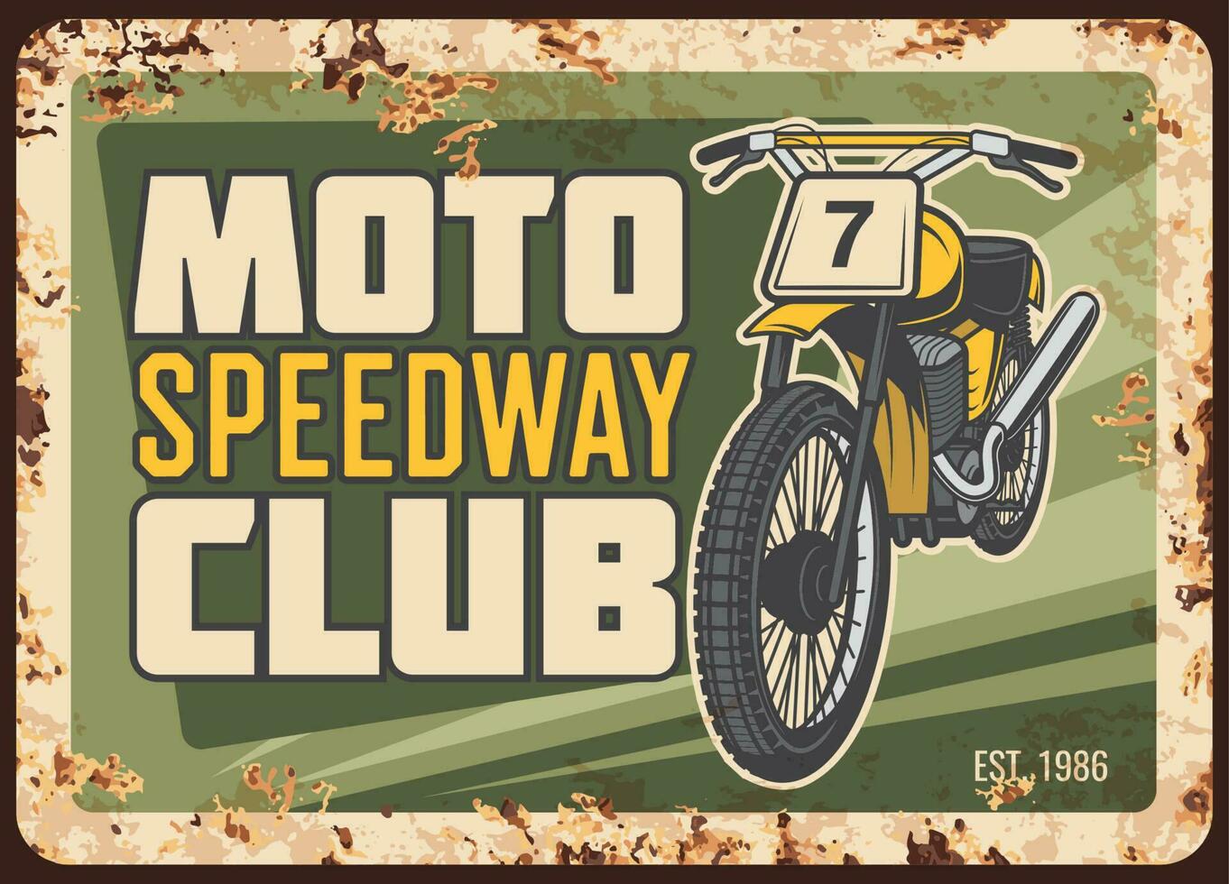 Speedway racing motorcycle club rusty metal plate vector