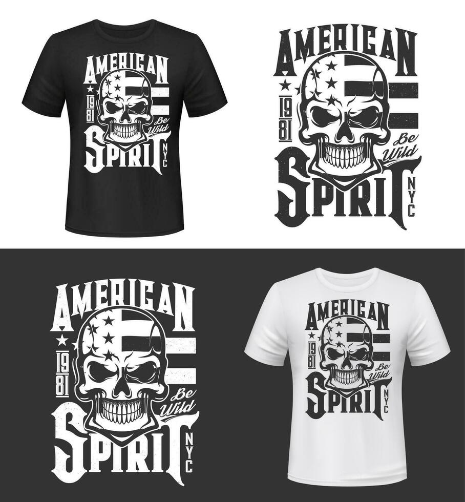 Tshirt print with skull, USA flag apparel design vector