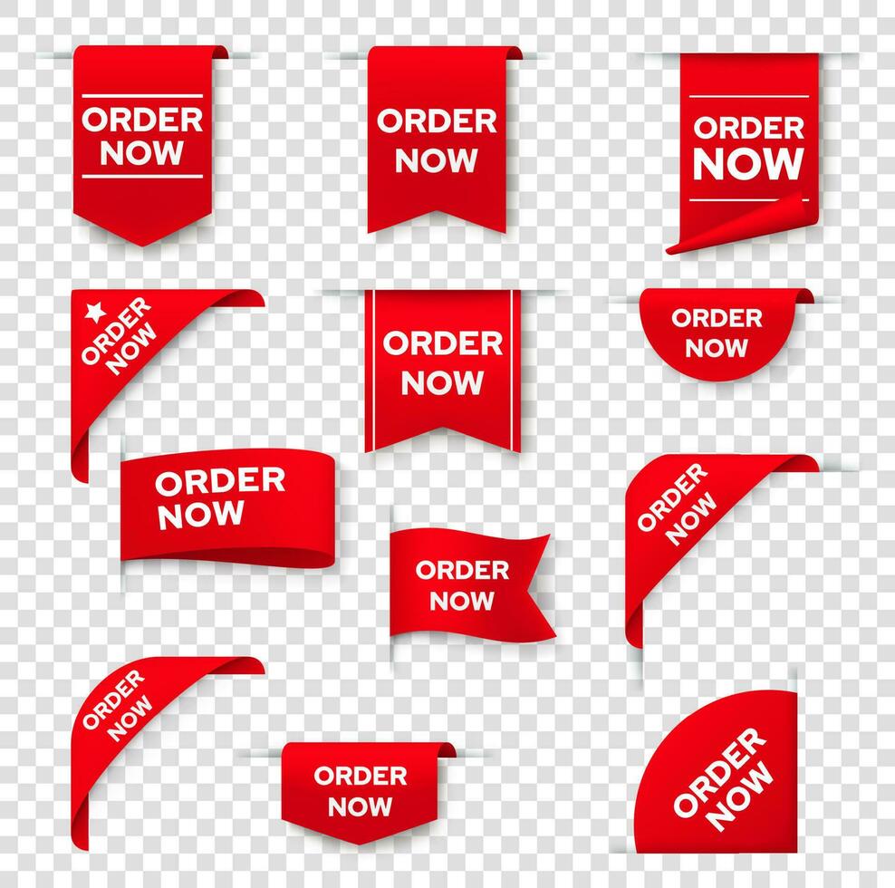 Order now red ribbon, bookmark or banner corner vector