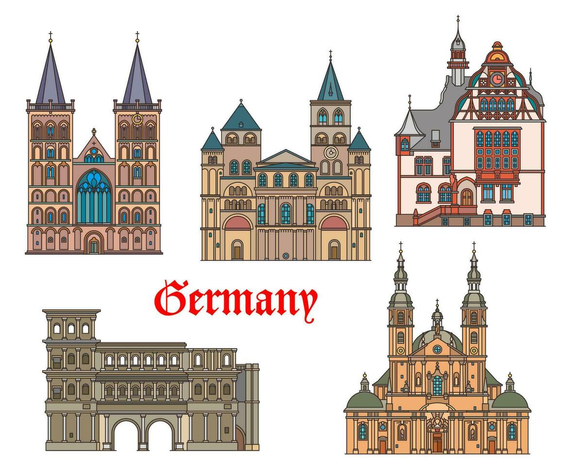 Germany landmarks architecture in Trier and Fulda vector