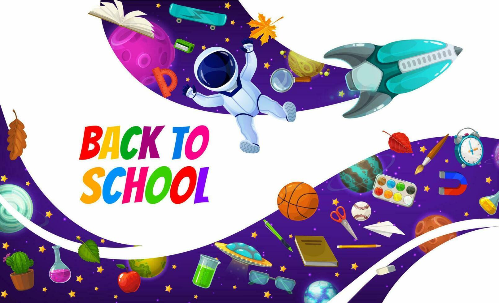 Education school poster with cartoon space rocket vector