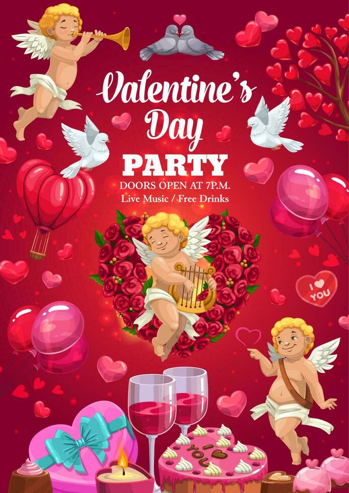 Valentine day heart balloons, love party flowers vector