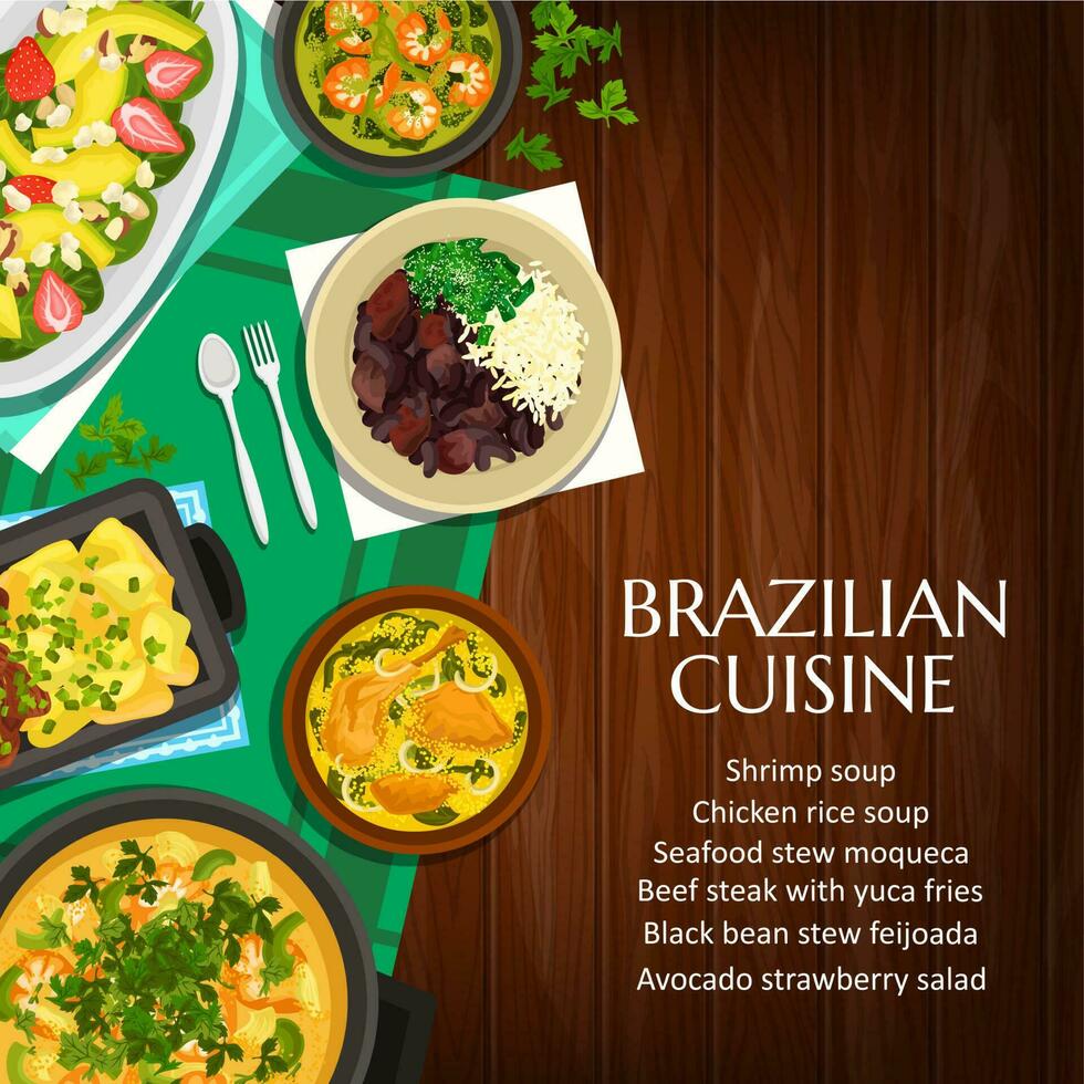 brasileño cocina vector póster, comidas de Brasil