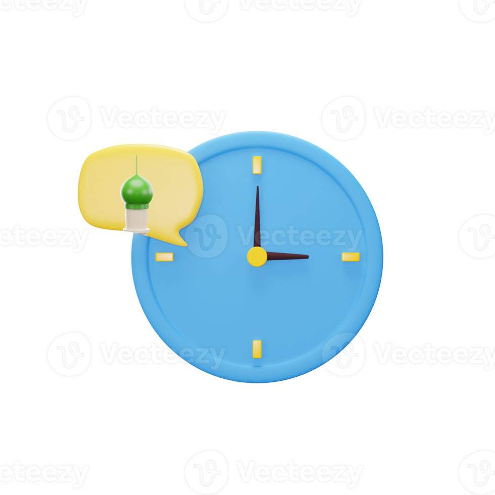 Blue And Yellow Clock And Mosque 3D Icon. png