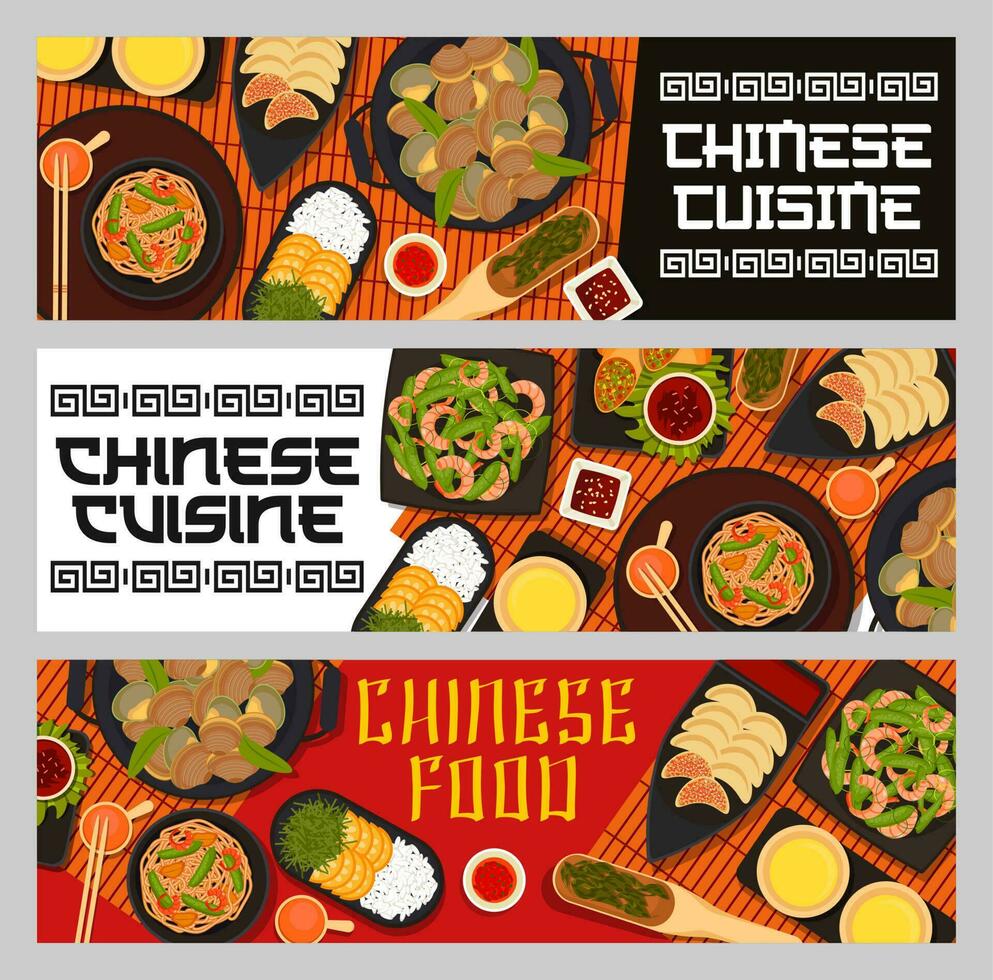 Chinese food restaurant meals dishes vector banner