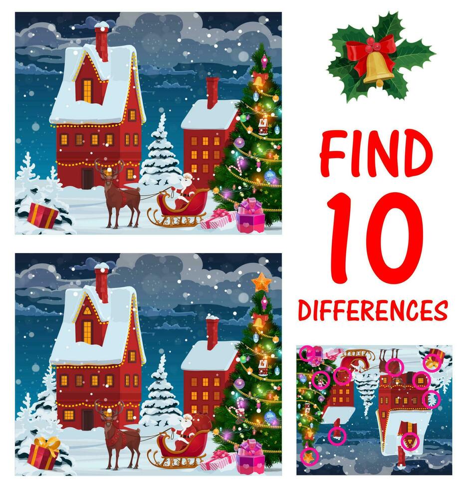 Children Christmas find differences maze or game vector
