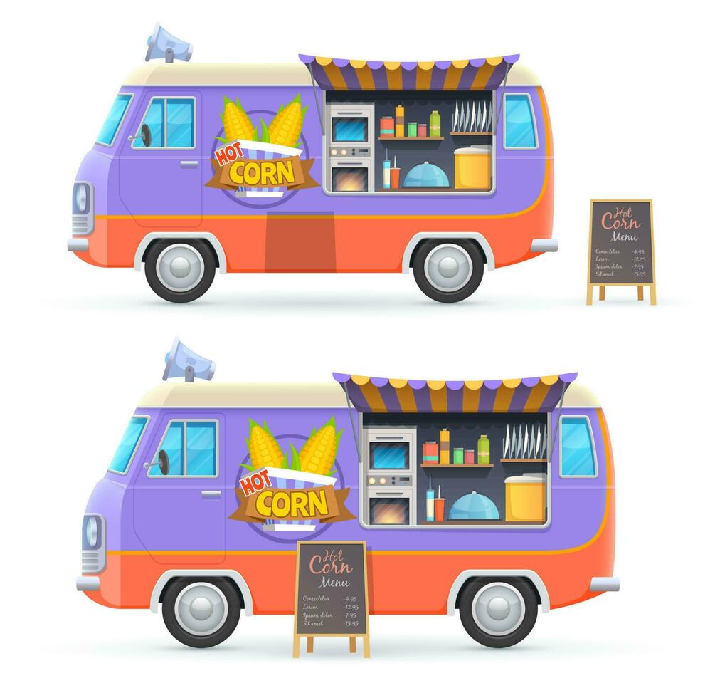 Hot corn food truck isolated vector catering van