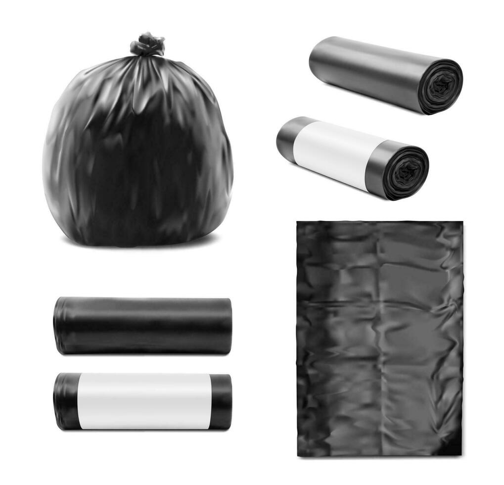 negro el plastico basura bolsas, basura compartimiento residuos sacos vector