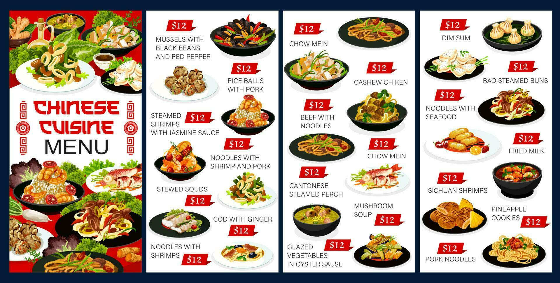 China food dishes Chinese cuisine vector meal menu
