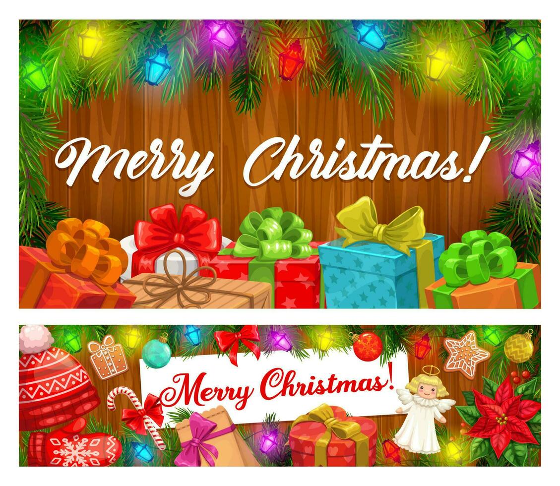 Christmas garland of Xmas gift, ball, candy banner vector