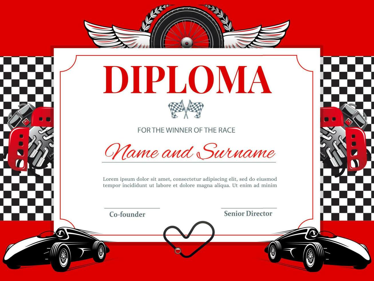 certificado, coche Razas y velocidad ganador diploma vector